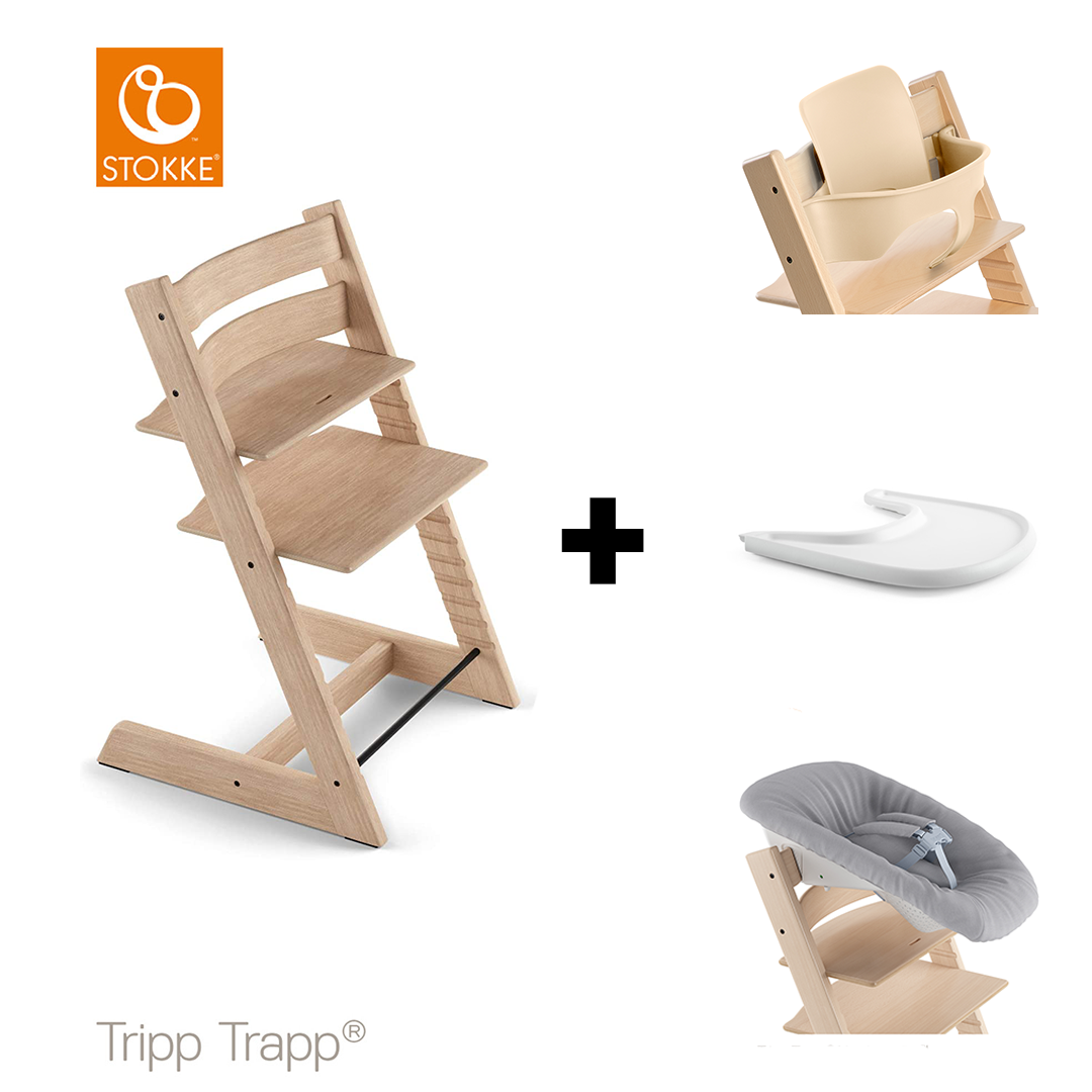 SET | Kinderstoel Stokke® Tripp Trapp® Oak Natural met Newbornset & Eetblad + Babyset