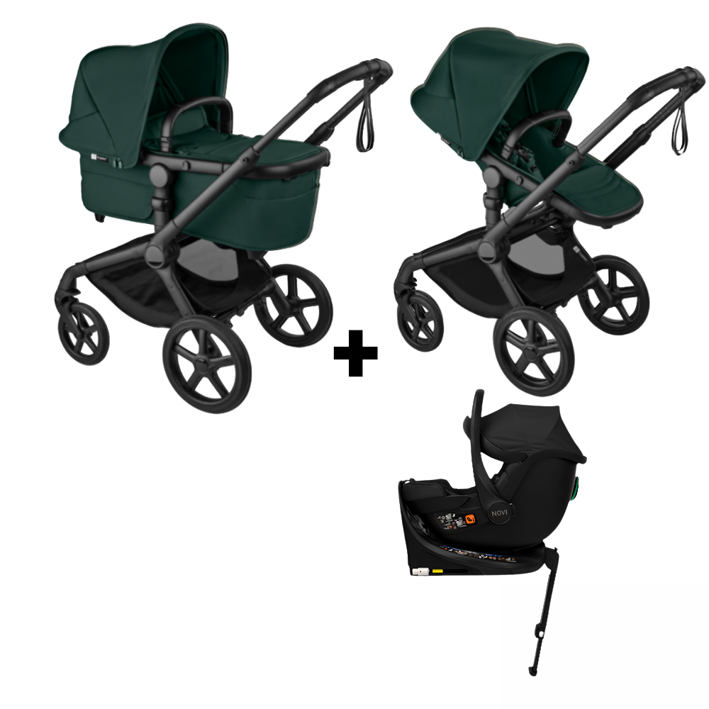 Kinderwagen Bugaboo Fox5 Renew Compleet Black/Fern Green met Autostoel Jacky Pro 360° V2 & Base
