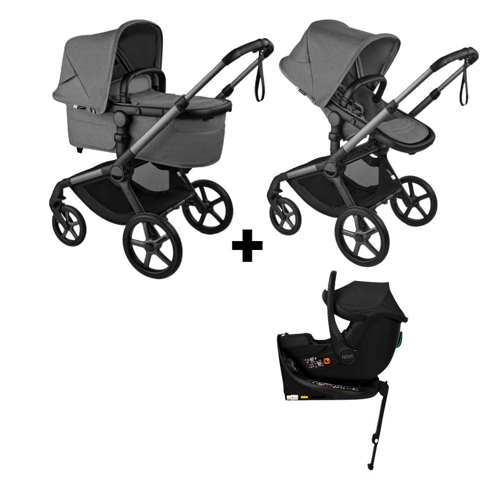 Kinderwagen Bugaboo Fox5 Renew Compleet Black/Moon Grey met Autostoel Jacky Pro 360° V2 & Base