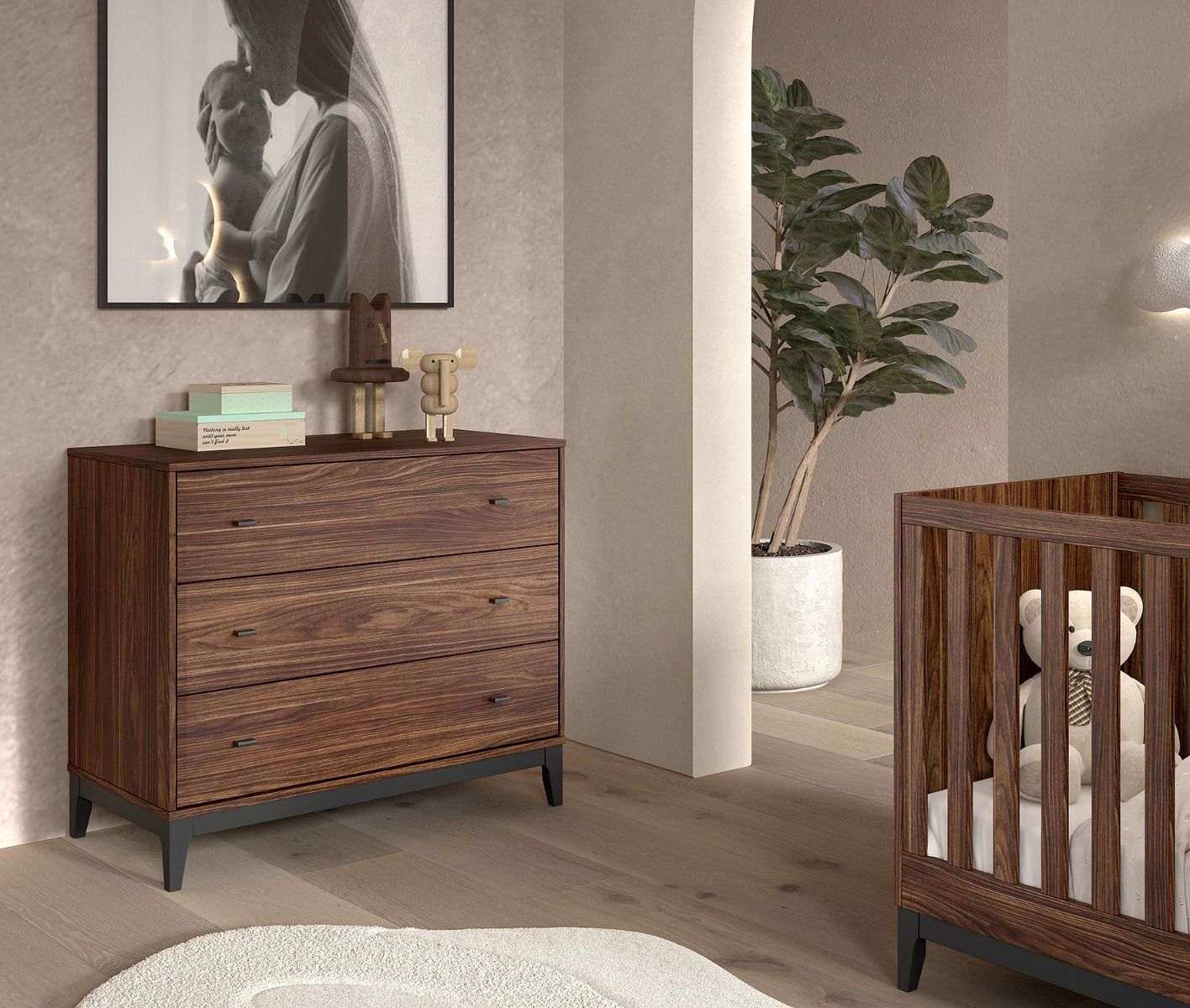 Babykamer Jaxx Ilyas Walnut (Ledikant + Commode)