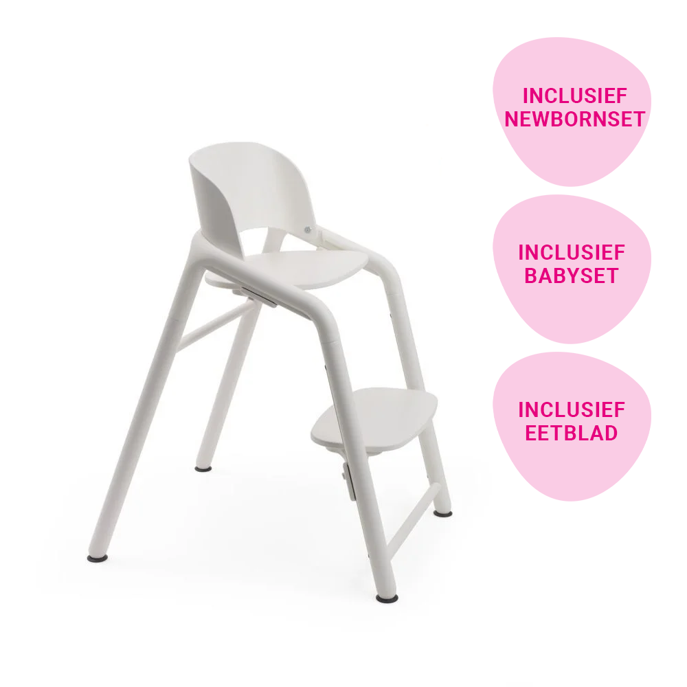 Ultimate Bundel | Kinderstoel Bugaboo Giraffe White met Newbornset, Babyset + Eetblad