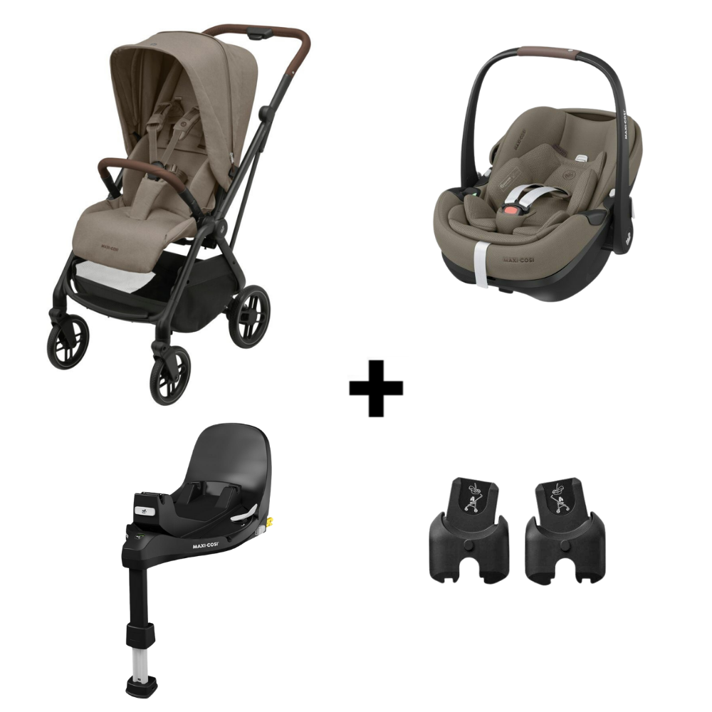 Buggy Maxi-Cosi Leona² Twillic Oak Truffle met Maxi-Cosi Pro2 Slide & Base Familyfix Pro 360 Slidetech & Adapterset