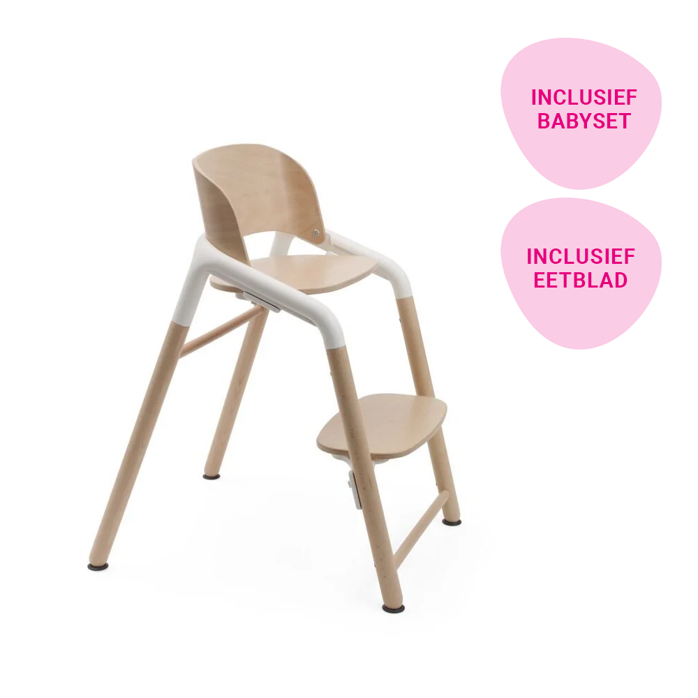 Complete Bundel | Kinderstoel Bugaboo Giraffe Natural Wood/White met Babyset + Eetblad