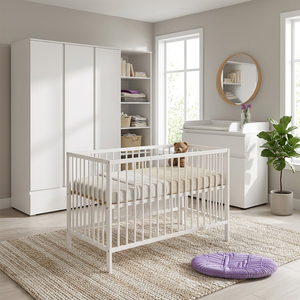 Babykamer Finori Image Wit 3-Deurskast (Meegroei Ledikant Luca V2 Pure White + Commode)