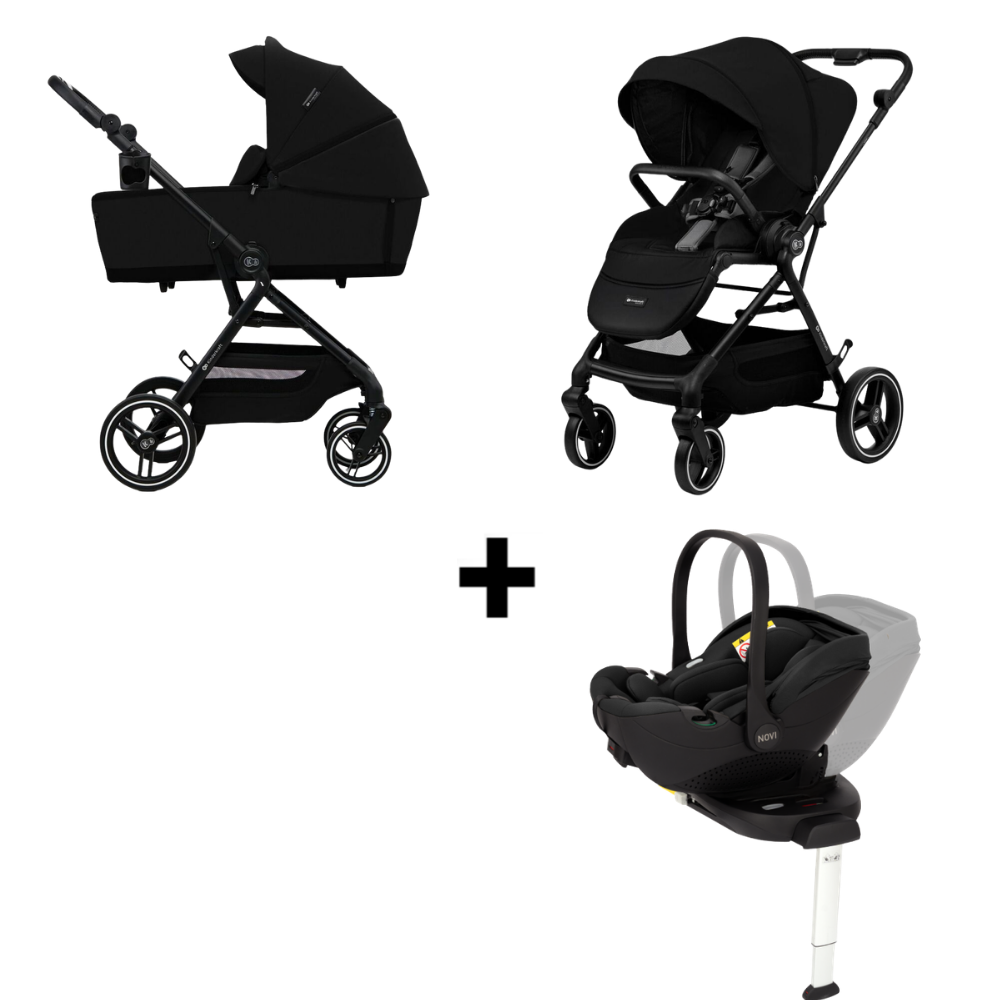 Kinderwagen Kinderkraft Yoxi 2 in 1 Pure Black + Autostoel Joy Glide 360° & Base