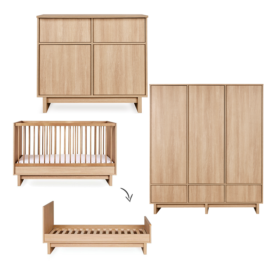 Babykamer Quax Kyo Honey Ash 70x140 met 3-deurs kast