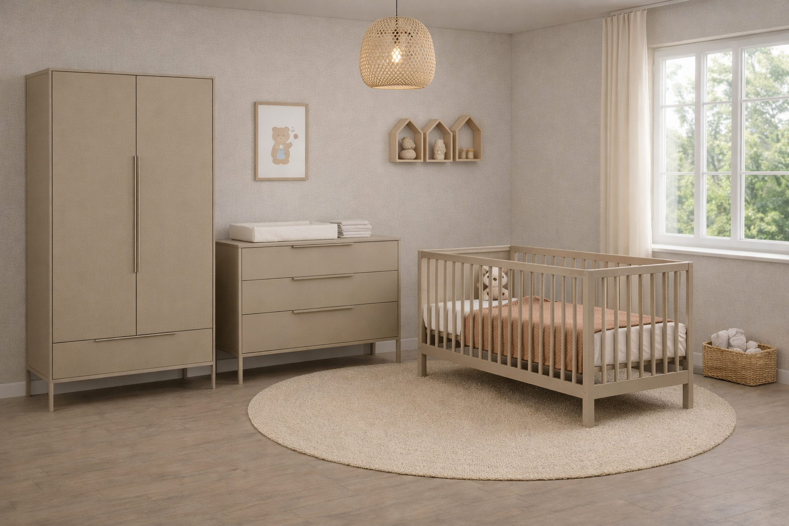 Babykamer Belmond met Meegroeiledikant Lauren 60x120 Sand