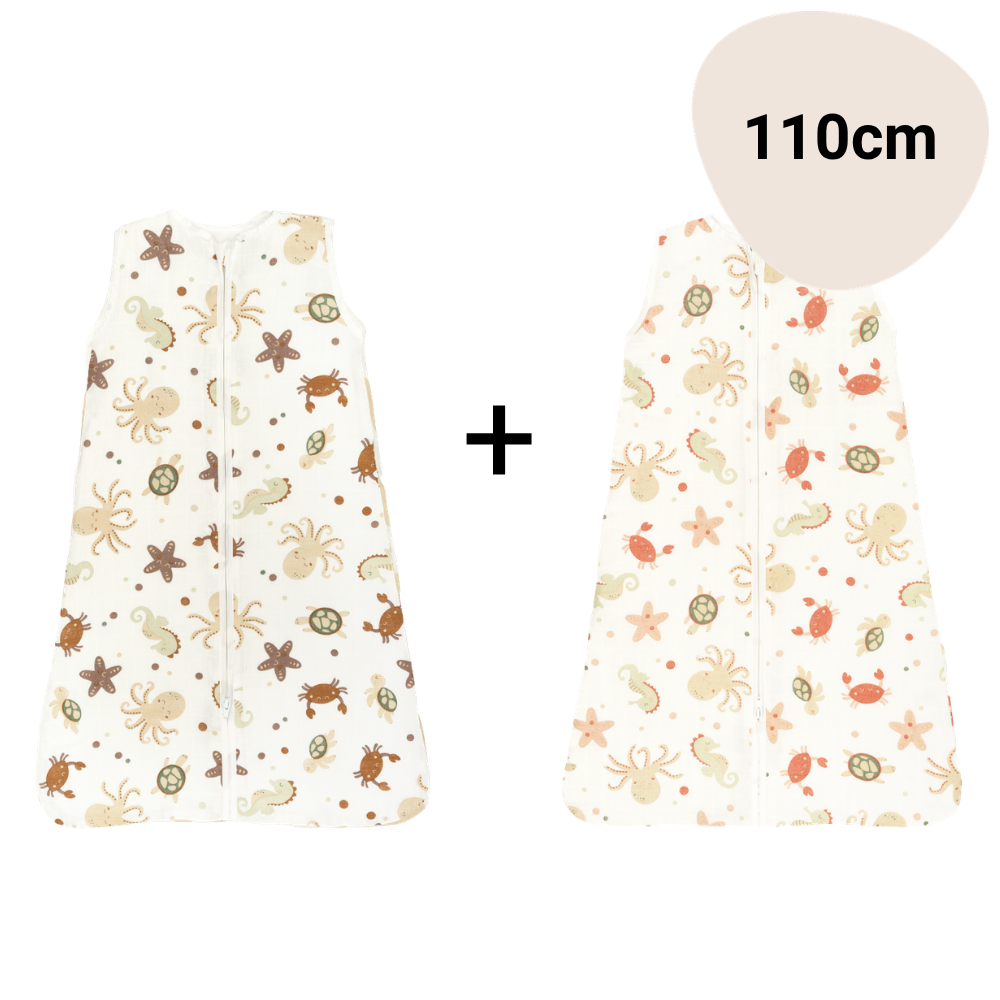 Set | 2x Slaapzak Little Boo Hydrofiel - Ocean Brown + Ocean Pink 110cm
