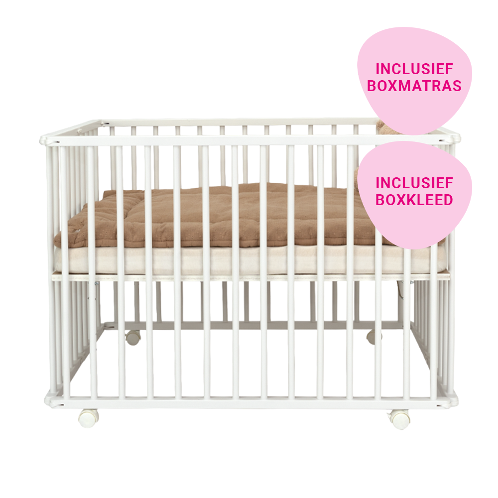 Set | Box Colorfull Home Inklapbaar Hugo Basic Beuken White Incl. Boxmatras en Boxkleed