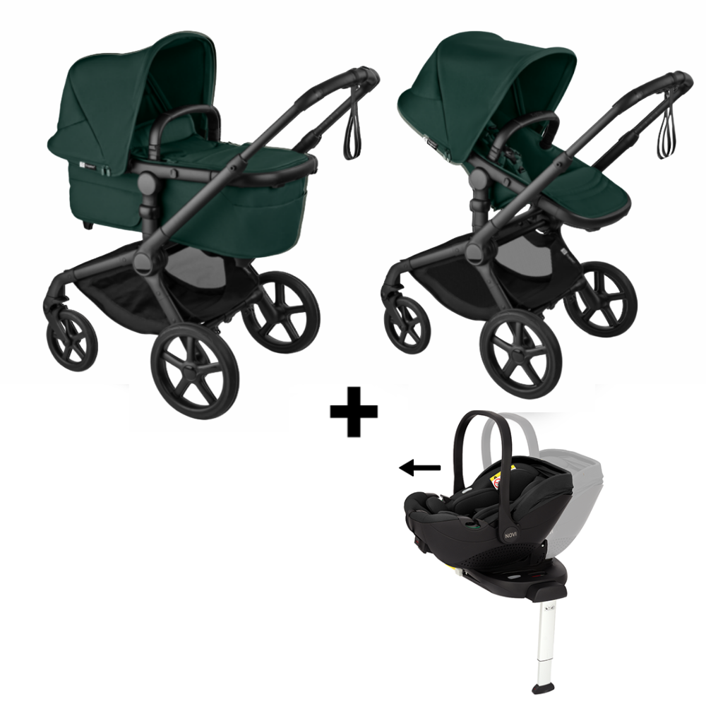 Kinderwagen Bugaboo Fox5 Renew Compleet Black/Fern Green met Autostoel Joy Glide 360° & Base