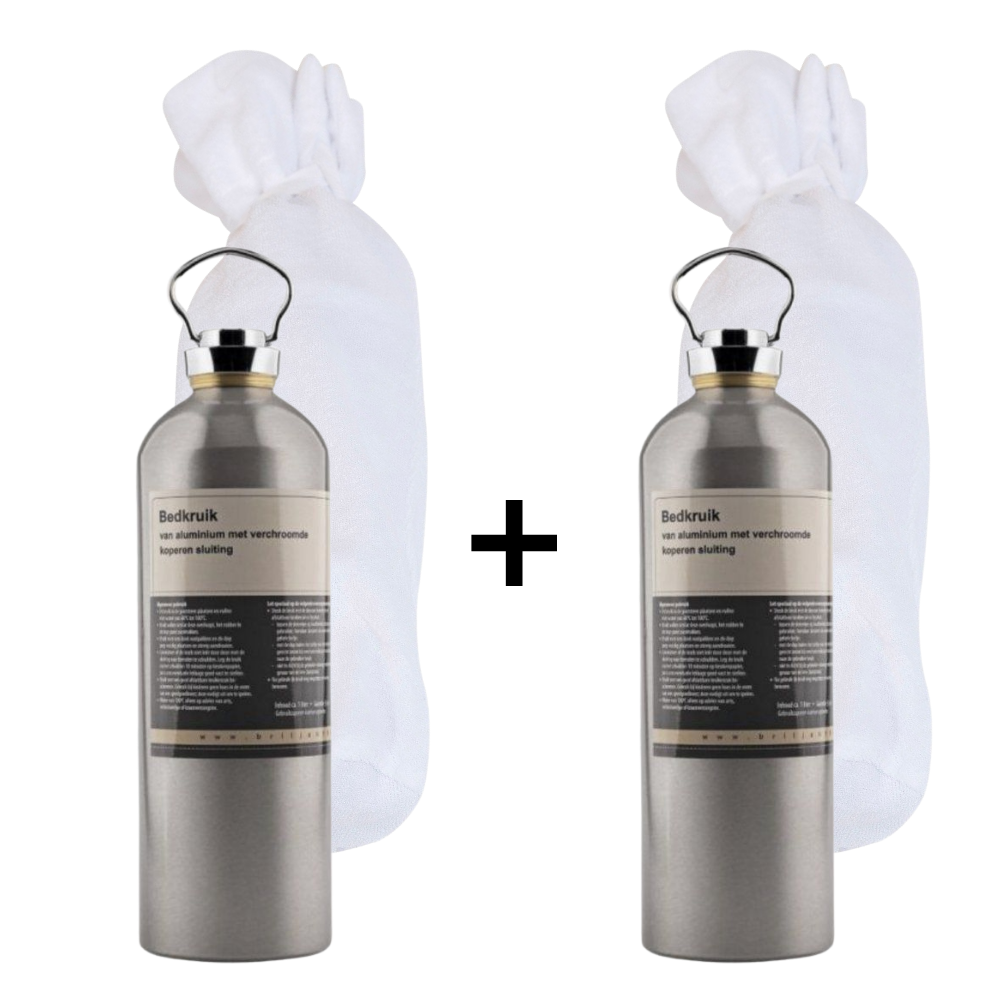 Set | Kruik Briljant Baby Aluminium met Kruikenzak Babyjem Badstof Wit 2st