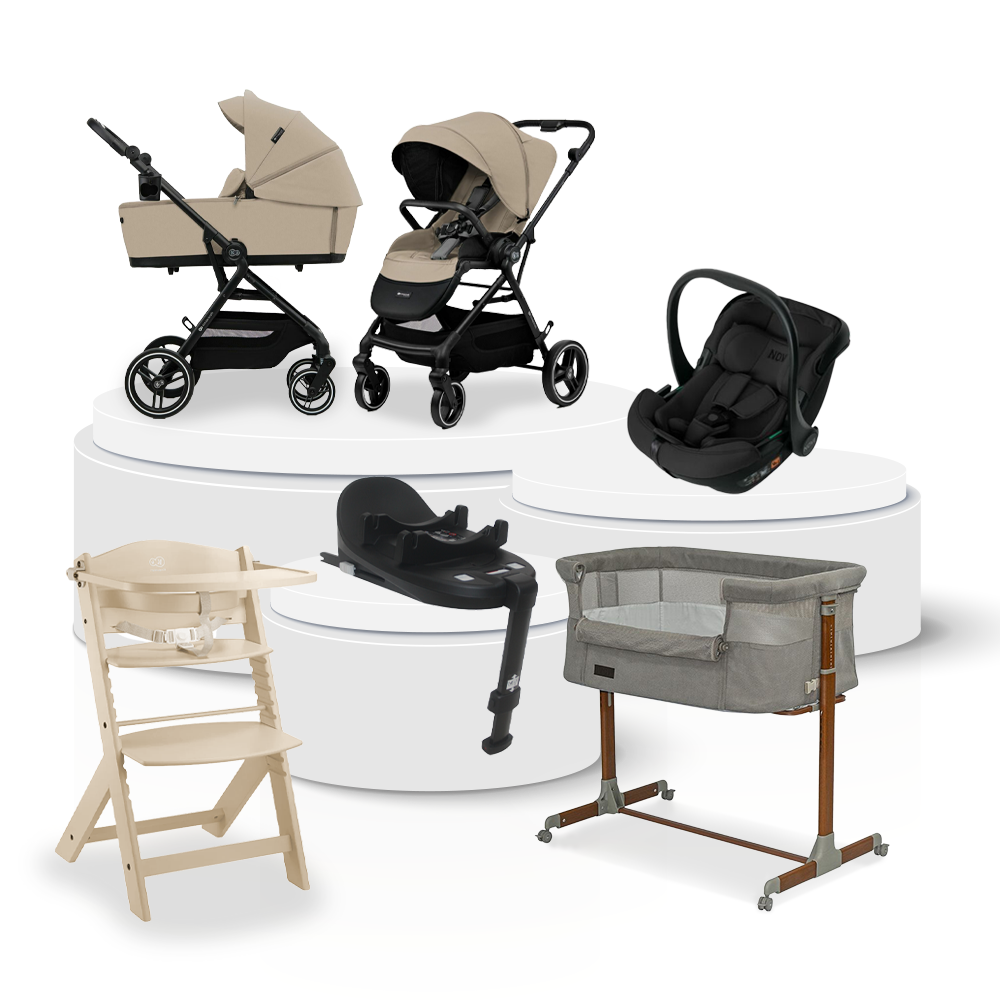 Kinderwagen Kinderkraft Yoxi 2-in-1 Sand Beige Total Package Deal incl. Autostoel, Base, Kinderstoel & Co-Sleeper