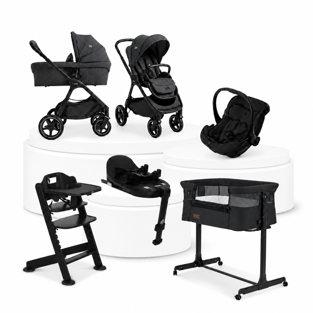 Kinderwagen Joie Signature Finiti Ebony Total Package Deal incl. Autostoel, Base, Kinderstoel & Co-Sleeper