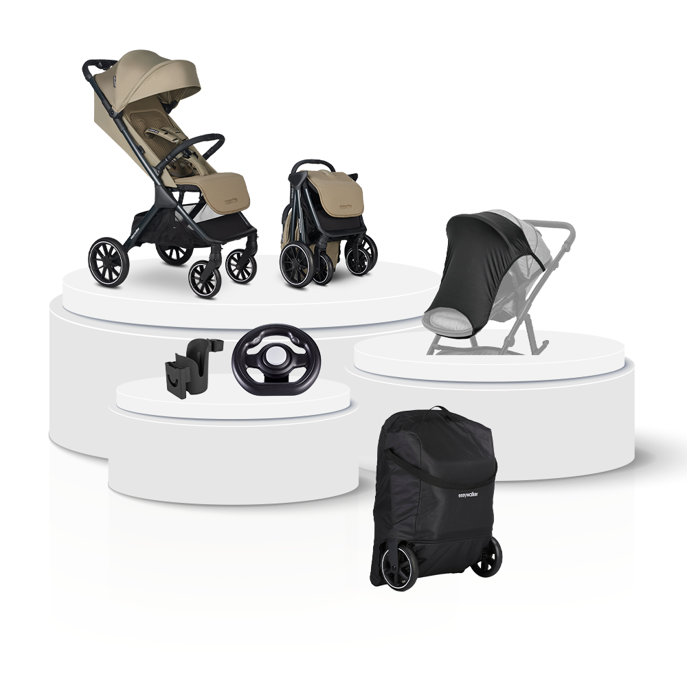 Buggy Easywalker Jackey XL NXT Moss Green Total Package Deal incl. Transporttas, Cupholder, Stuurtje & Zonnescherm