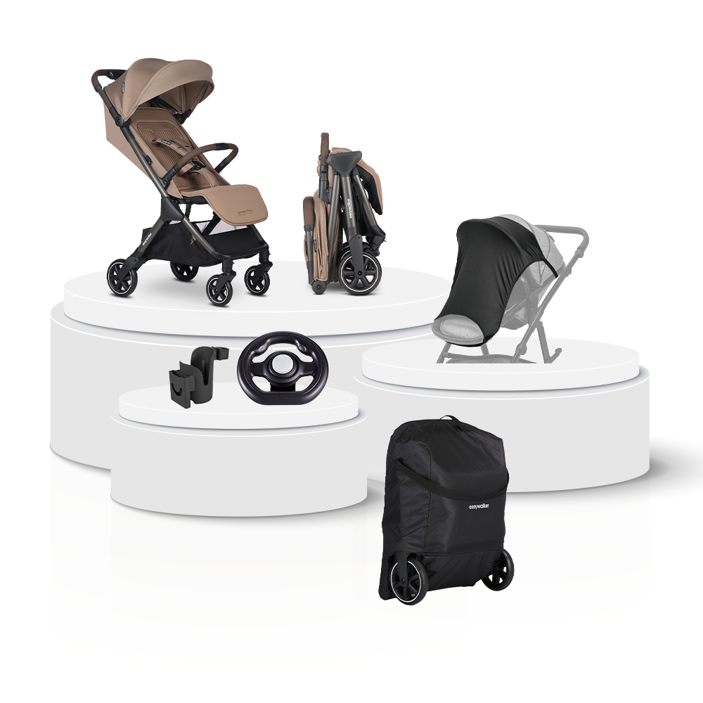 Buggy Easywalker Jackey NXT Mocha Brown Total Package Deal incl. Transporttas, Cupholder, Stuurtje & Zonnescherm