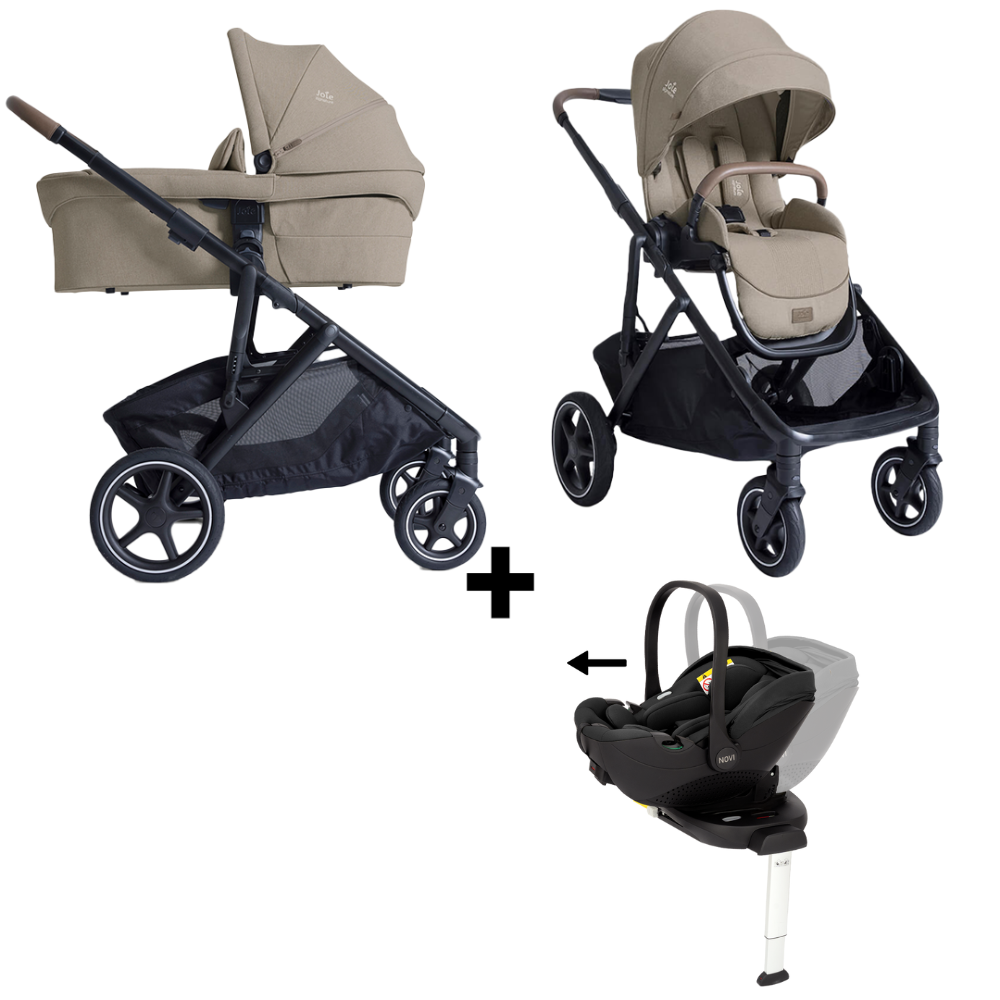 Kinderwagen Joie Signature Versiti Sandstone met Autostoel Joy Glide 360° All Black & Base