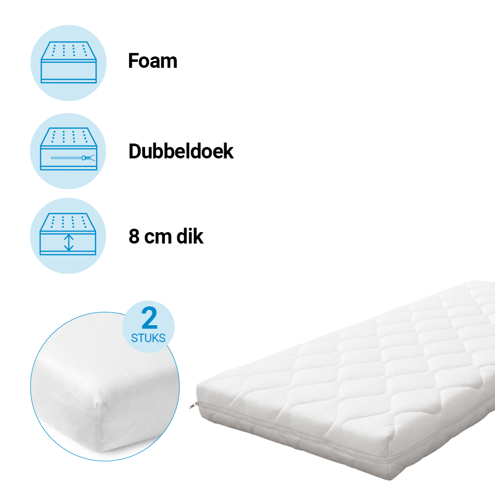 Set | Matras Ledikant smrt. Cloudy 60x120 & Hoeslakens (2st)