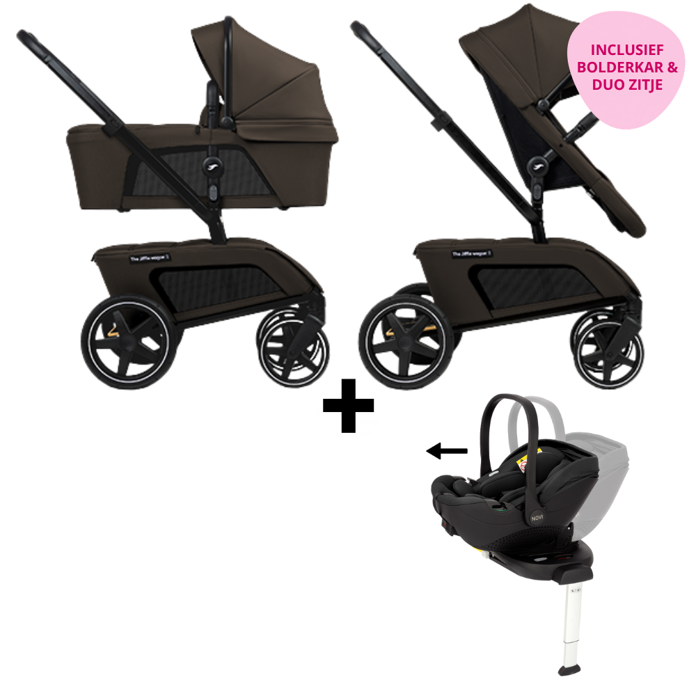 Set | Kinderwagen The Jiffle Wagon 2+ Plus Oak Incl. Autostoel Novi Baby Joy Pro 360 & Base