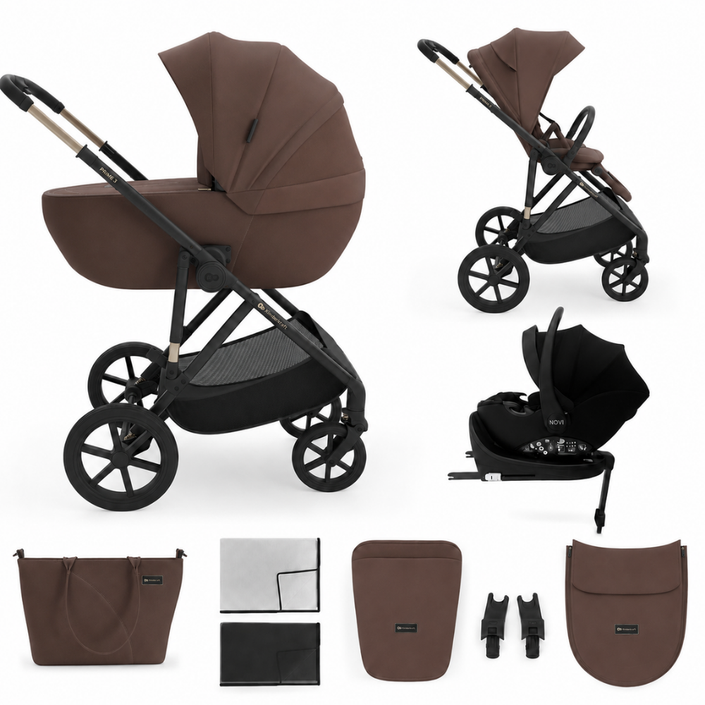 Kinderwagen Kinderkraft Prime3 2in1 Pro Velvet Mocca met Autostoel Jacky Pro V2 360° & Base
