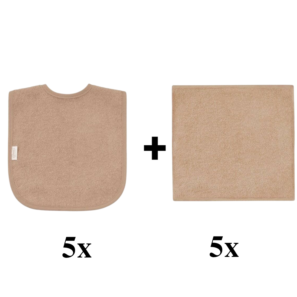 Set | 5x Slabber en 5x Spuugdoek Funnies Uni Pinkstone