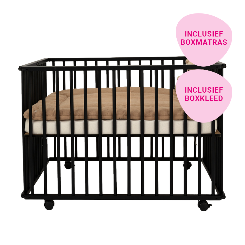 Set | Box Colorfull Home Inklapbaar Hugo Basic Beuken Black Incl. Boxmatras en Boxkleed