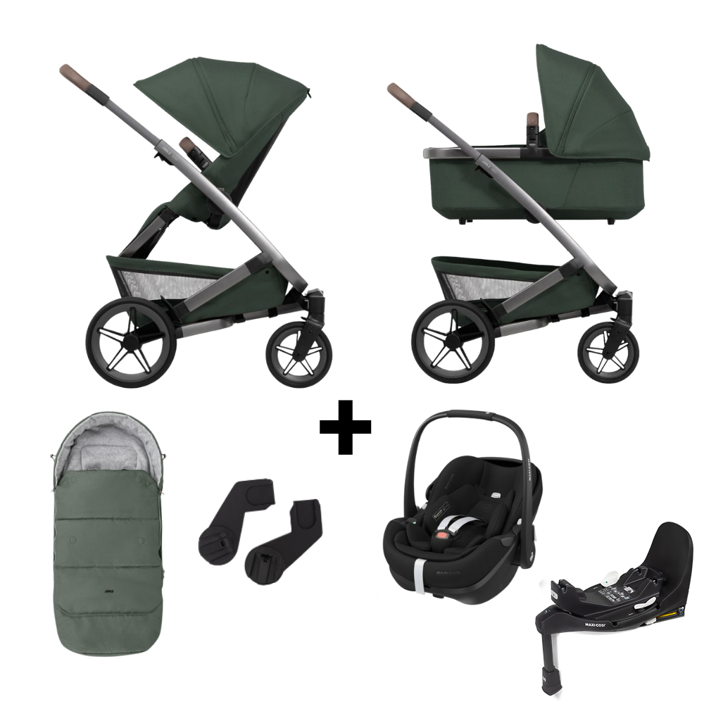 Kinderwagen Joolz Geo5 Forest Green + Autostoel Pebble Pro2, Slide Tech Base & Accessoires