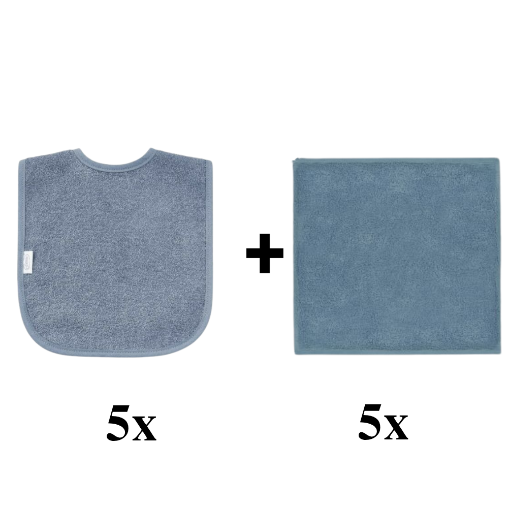 Set | 5x Slabber en 5x Spuugdoek Funnies Uni Grey Blue