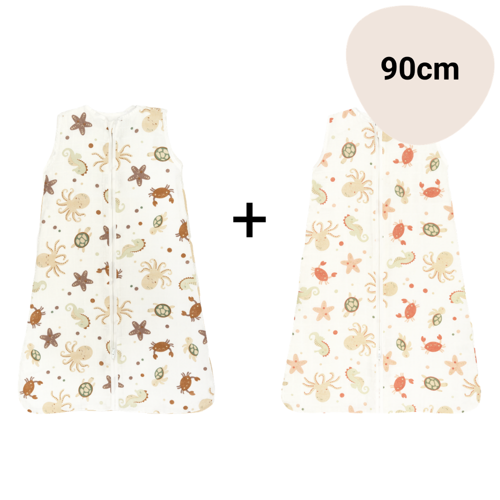Set | 2x Slaapzak Little Boo Hydrofiel - Ocean Brown + Ocean Pink 90cm