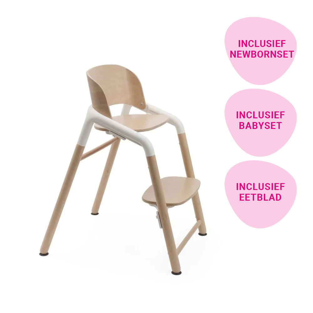 Ultimate Bundel | Kinderstoel Bugaboo Giraffe Natural Wood/White met Newbornset, Babyset + Eetblad