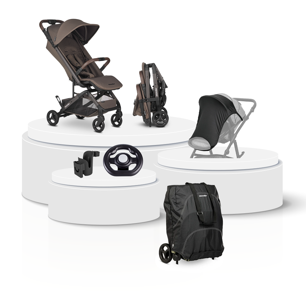 Buggy Easywalker Miley Go Chestnut Brown Total Package Deal incl. Transporttas, Cupholder, Stuurtje & Zonnescherm
