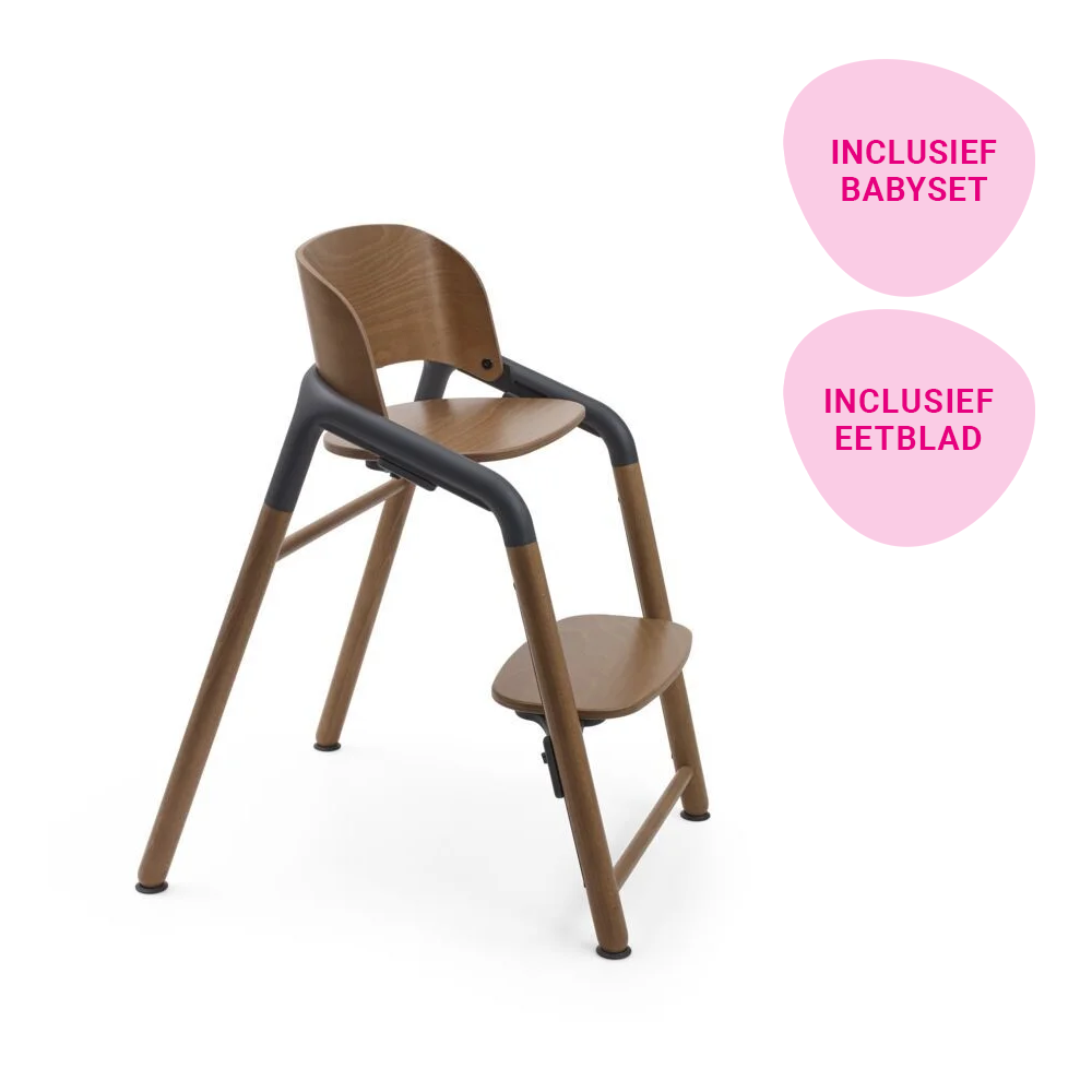 Complete Bundel | Kinderstoel Bugaboo Giraffe Warm Wood/Grey met Babyset + Eetblad