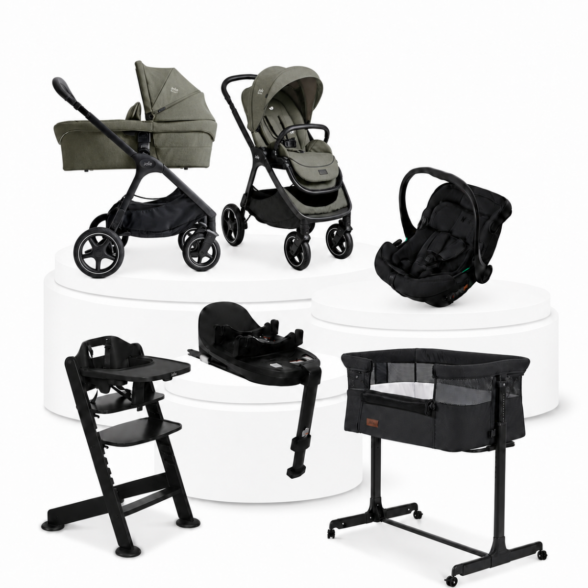 Kinderwagen Joie Signature Finiti Evergreen Total Package Deal incl. Autostoel, Base, Kinderstoel & Co-Sleeper