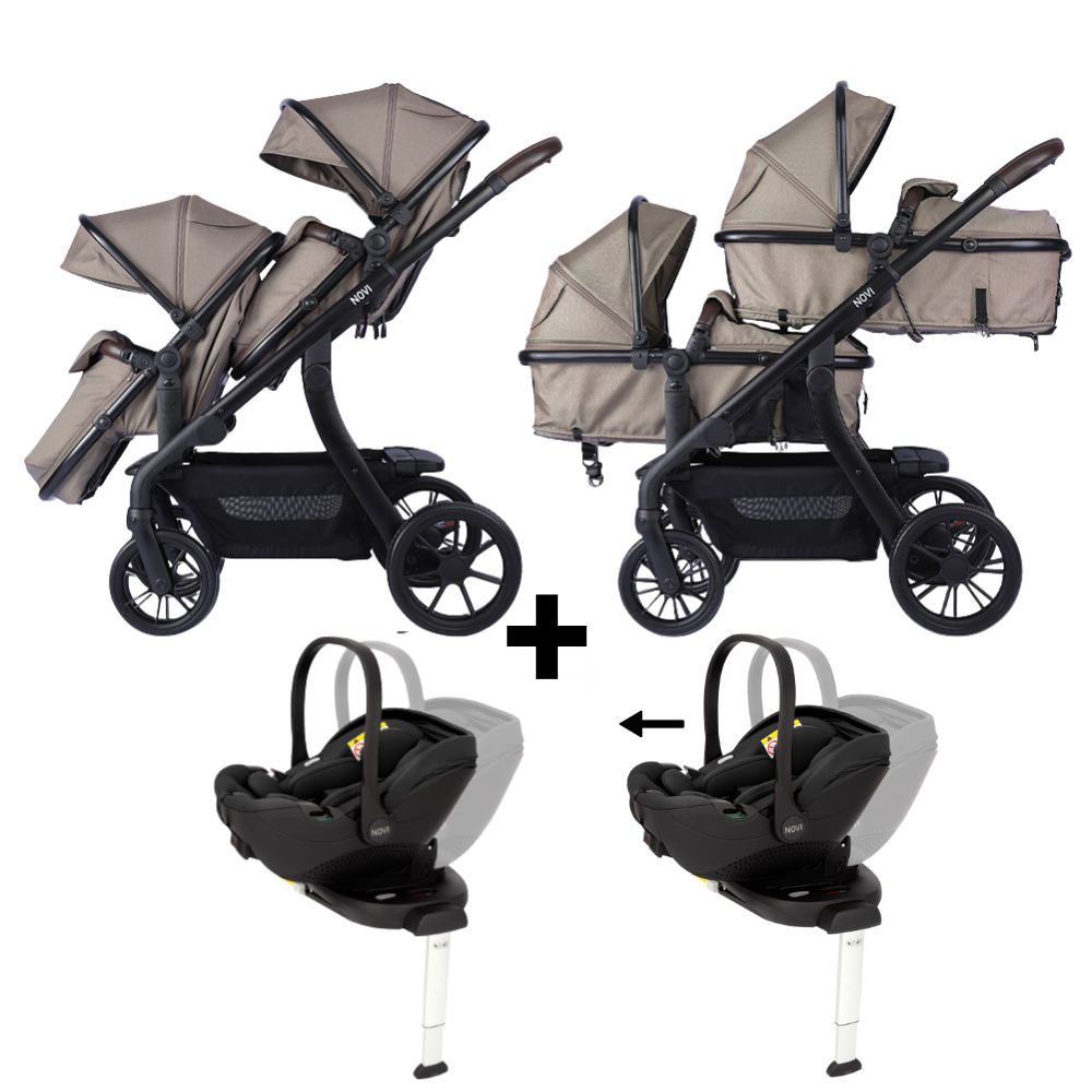Kinderwagen Novi Pacific Premium Duo Solid Hazel + Autostoel Joy Pro Glide 360° & Base 2 st.