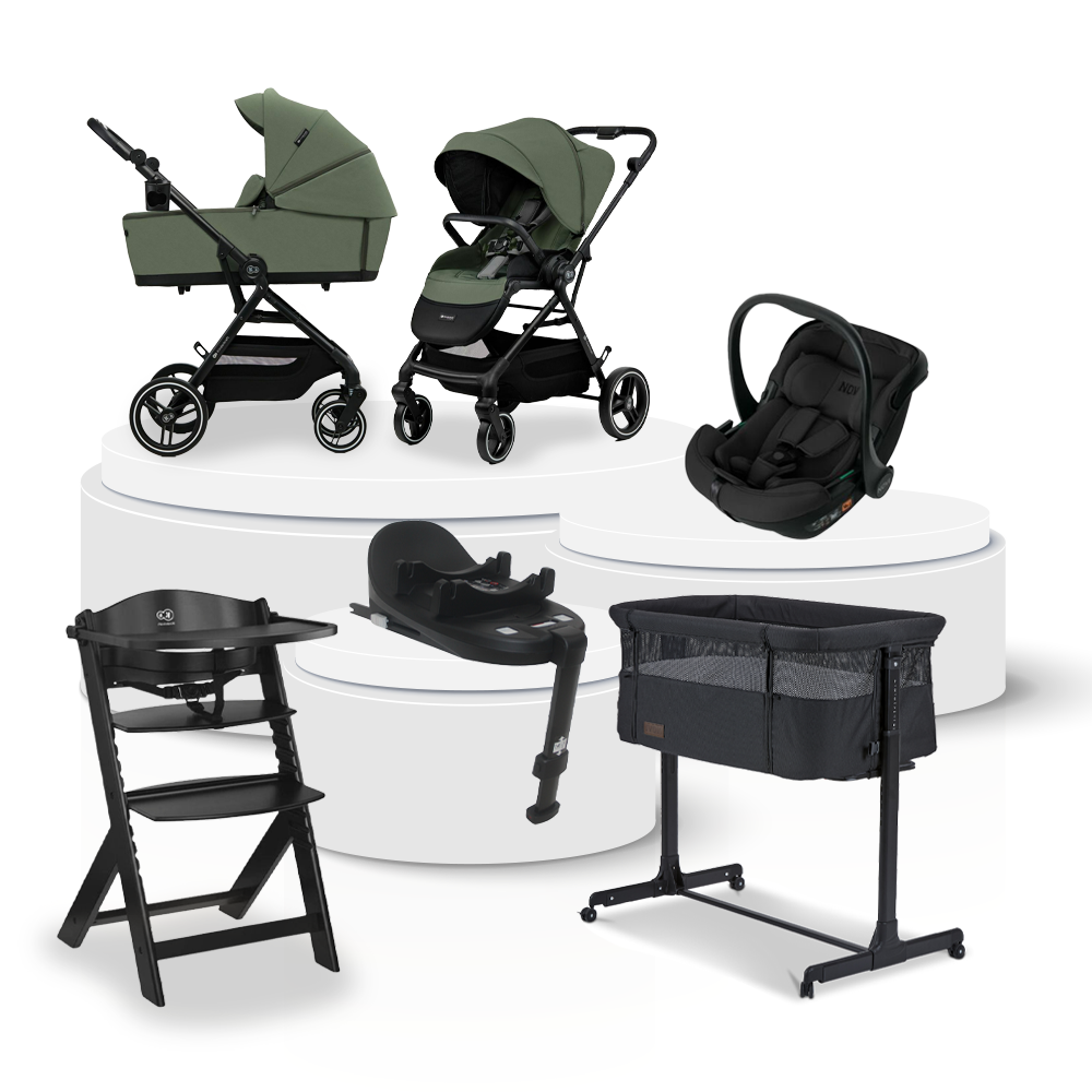 Kinderwagen Kinderkraft Yoxi 2-in-1 Mystic Green Total Package Deal incl. Autostoel, Base, Kinderstoel & Co-Sleeper