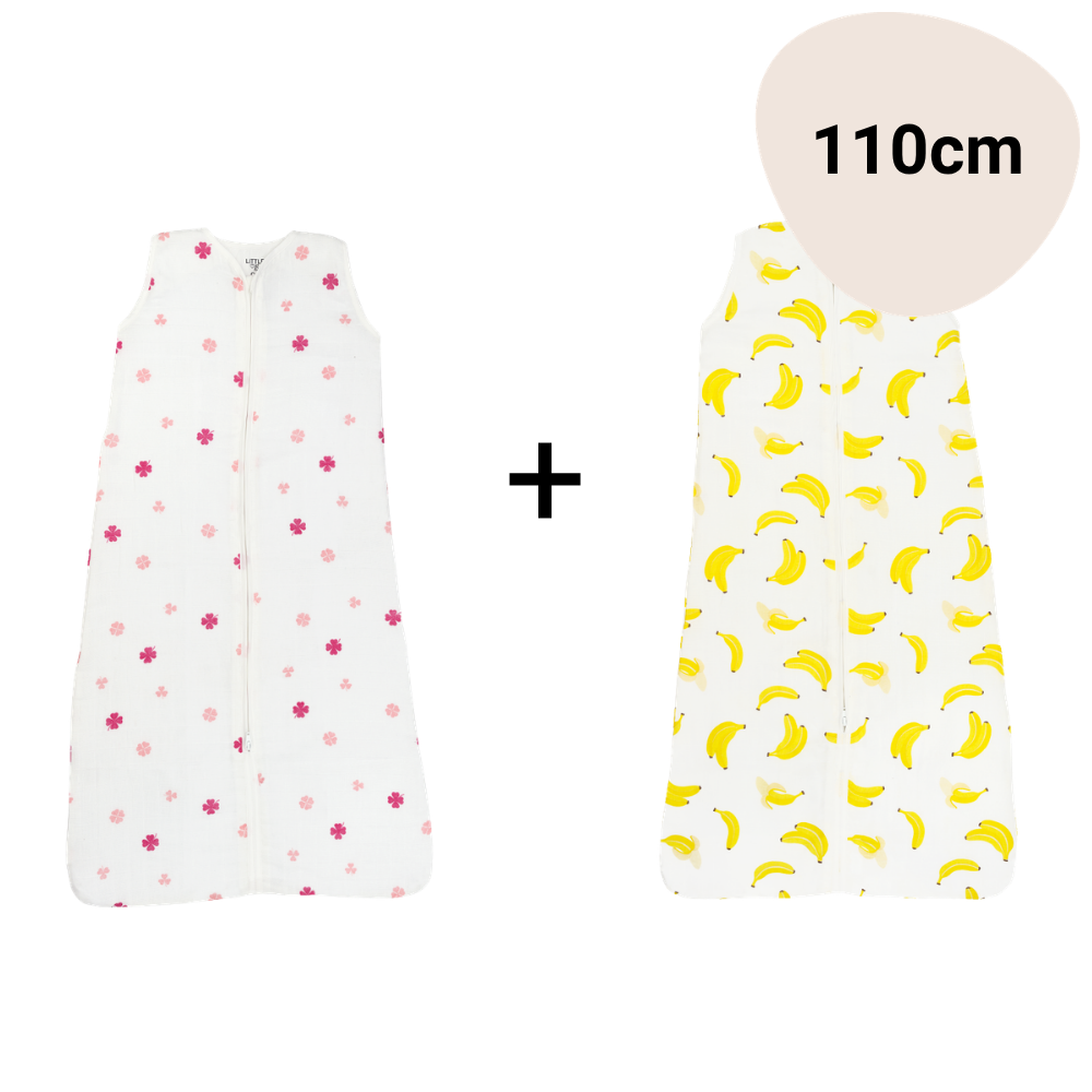 Set | 2x Slaapzak Little Boo Hydrofiel - Cozy Clover Pink + Go Bananas Yellow 110cm