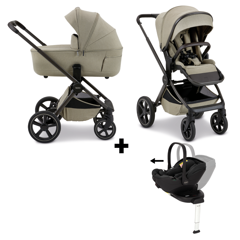Kinderwagen Novi Luna Premium Solid Sand met Autostoel Joy Pro Glide 360º I-Size & Base