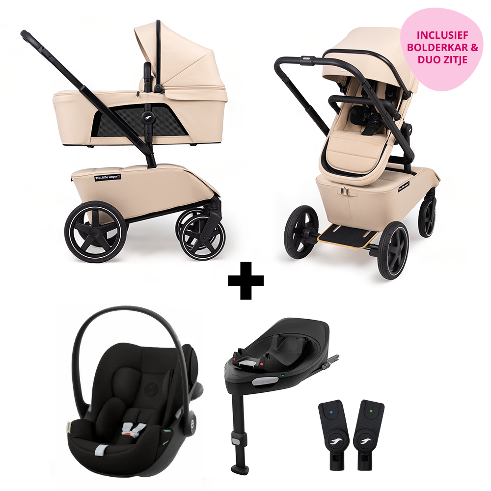 Kinderwagen The Jiffle Wagon 2+ Plus Clay + Autostoel Cloud G3, Base, Adapterset & Bolderkar- en Duozitje