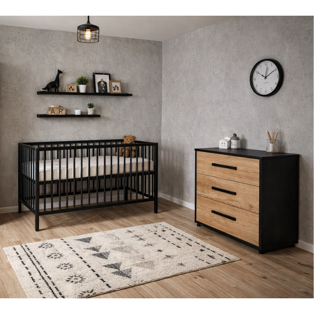 Babykamer Colorfull Home Lucas met Ledikant Lotus Pure Black (Ledikant + Commode)