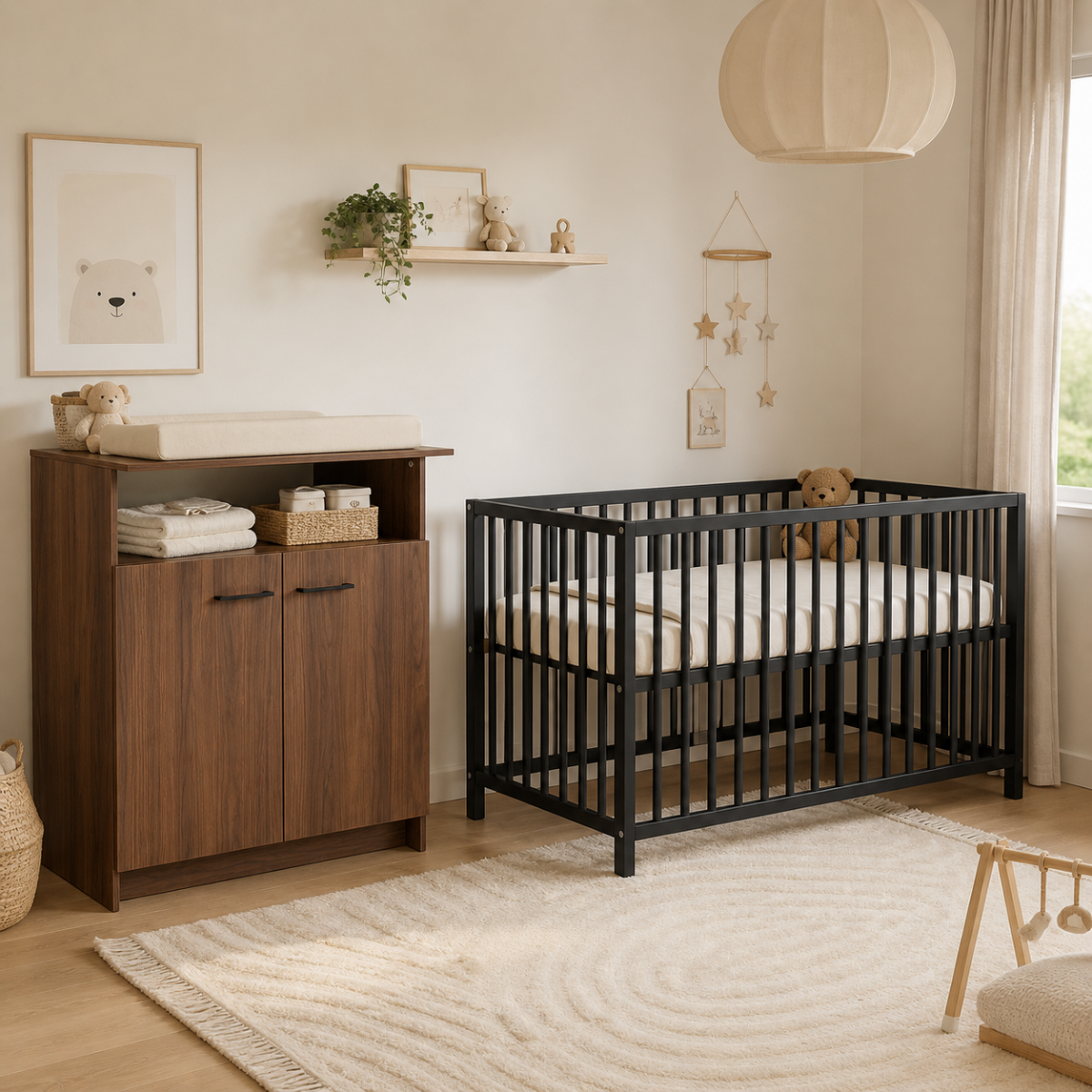 Babykamer Colorfull Home Nina (Meegroeiledikant Luca V2 Pure Black + Commode)