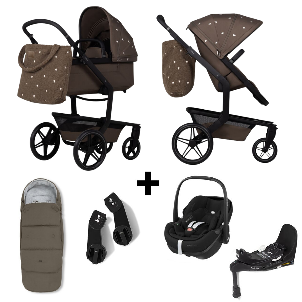 Kinderwagen Joolz x Studio Noos Day5 Hazel Brown incl. Zonnekap & Tas + Autostoel Pebble Pro2, Slide Tech Base & Accessoires