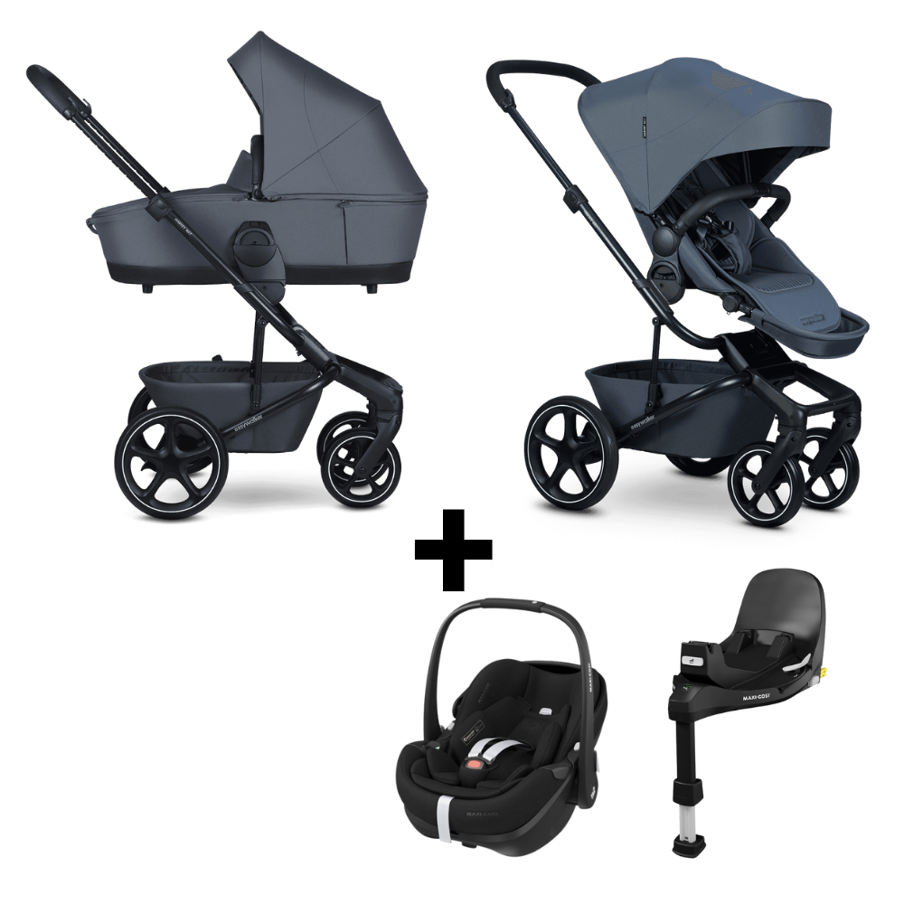 Kinderwagen Easywalker Harvey NXT Deep Blue + Autostoel Pebble 360° Pro2 en Base Slide Tech