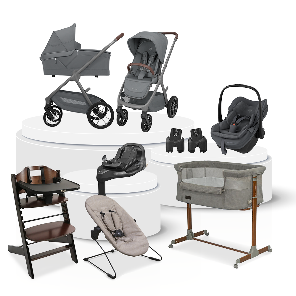Kinderwagen Maxi-Cosi Oxford Plus V2 Ultimate Bundel Moon Graphite incl. Autostoel, Base, Adapterset, Kinderstoel & Co-sleeper