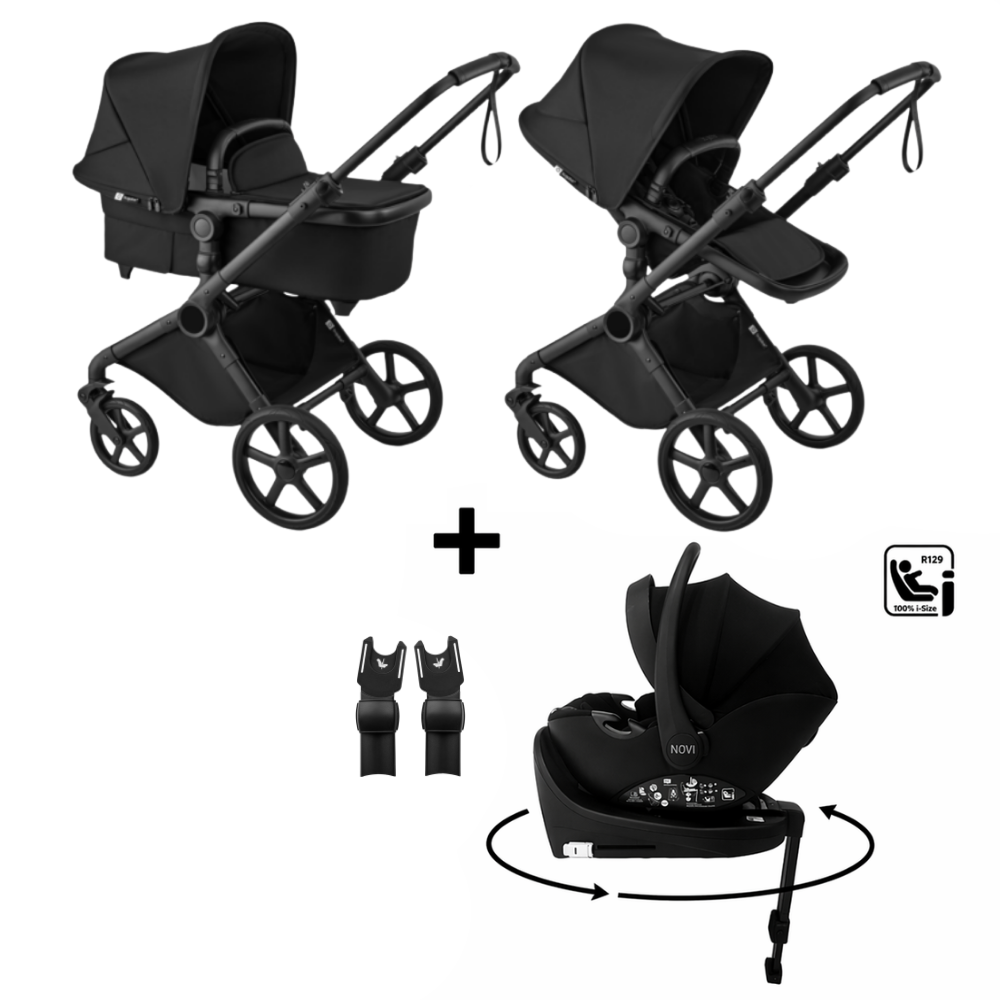 Kinderwagen Bugaboo Cub Compleet Black/Heritage Black met Autostoel Jacky Pro 360° V2, Base & Adapterset
