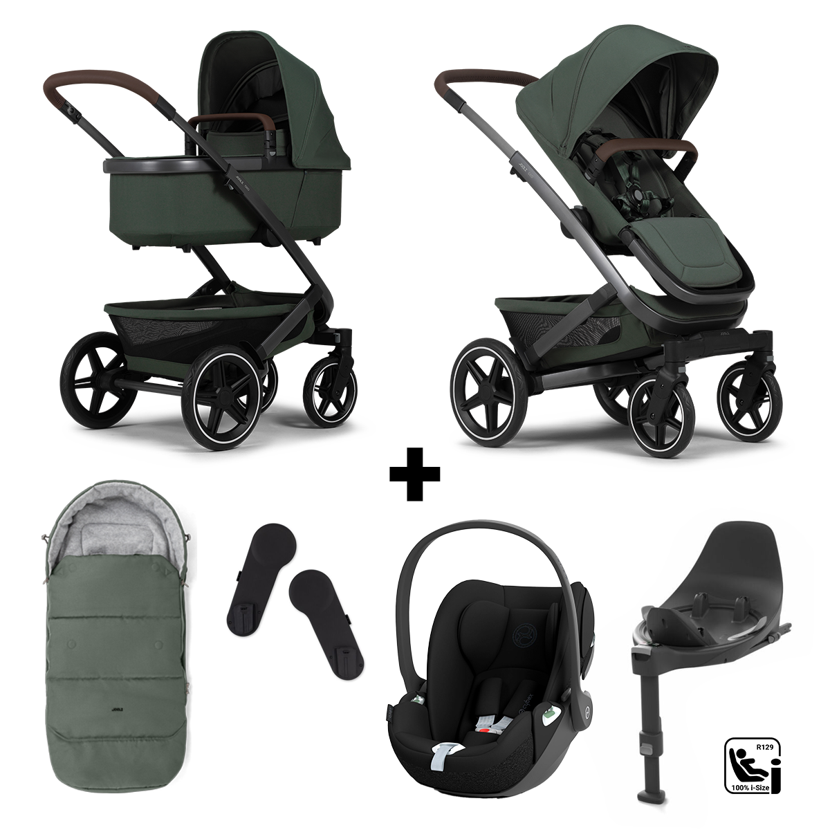 Kinderwagen Joolz Geo³ Forest Green + Autostoel Cloud T, Base & Accessoires