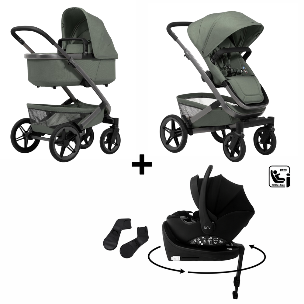 Kinderwagen Joolz Geo5 Sage Green met Autostoel Novi Jacky Pro 360 V2 & Base en Adapterset