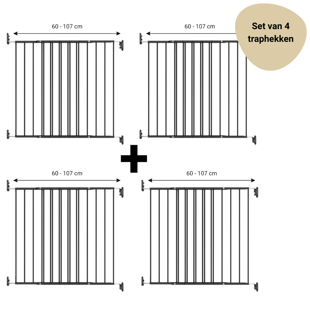 Set | 4x Traphek Geuther Baaloo Powerfix Metaal Zwart 60-107cm
