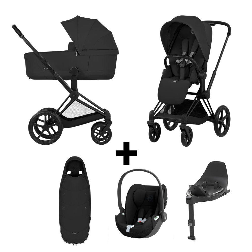 Kinderwagen Cybex Priam 5 Comfort Matt Black/Sepia Black One Box met Autostoel Cybex Cloud T I-Size Plus & Base T en Voetenzak