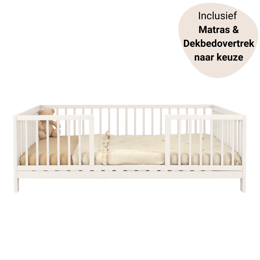 Set | Peuterbed Colorfull Home Liam V2 70x140 Pure White incl. Matras & Dekbedovertrek