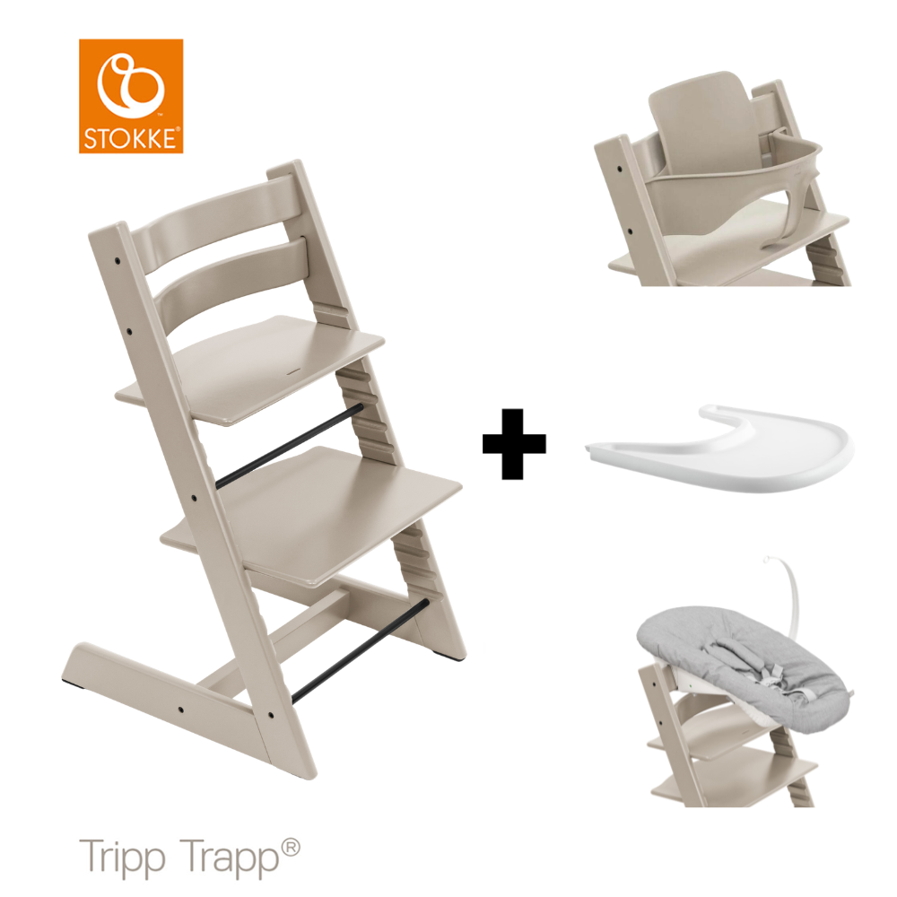 SET | Kinderstoel Stokke® Tripp Trapp® Cashmere Grey met Newbornset & Eetblad + Babyset