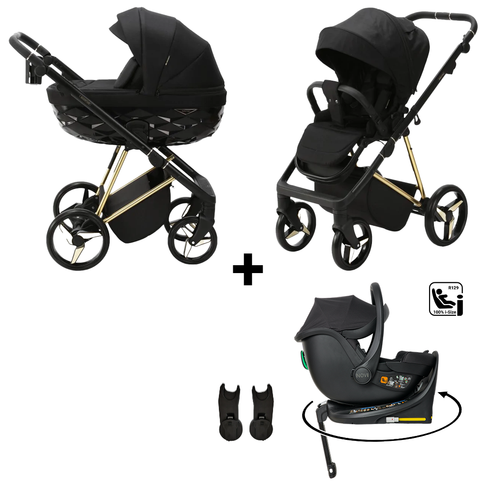 Kinderwagen Adamex Quantum Black + Autostoel Jacky Pro 360° V2 & Base & Adapterset